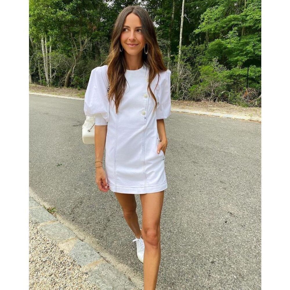 Something Navy Arielle Pearl Button Mini Dress in White Rainbow NWT 0